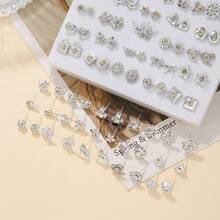 50 Pairs Assorted Cartoon Rhinestone Star, Music Note, Bow Tie, Heart Shaped Plastic Earrings, Suitable For Girls Birthday Party Wear Or Gift, Random Color & Style (Color May Vary Due To Lighting) - Multicolor - View 10