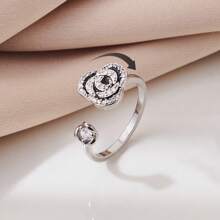 1 件时尚女士缓解焦虑和烦躁戒指，复古花朵，猫戒指，缓解压力，女士指环，抗压婚礼珠宝 - 銀色 - 查看 20