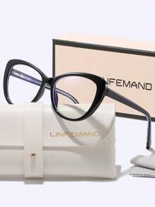 LINFEMAND 女士猫眼简约多色夹片式时尚无度数眼镜，个性化办公复古无度数眼镜，节日礼物