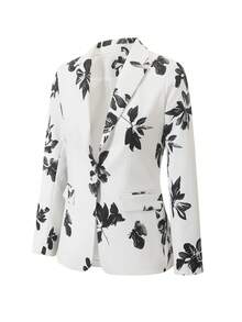 High Quality Women Blazer Elegant Fashion Casual Floral Print Long Sleeve Single Button Double Pocket Suit Jacket, Suitable For All Season - 白色 - 查看 6