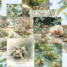 Bloco de papel para scrapbook com 24/36 peças, 5,9 x 5,9 polegadas, urso fofo brincando na água, papel para scrapbook, conjunto de papel para scrapbook de um lado, adequado para bullet journaling, faça você mesmo, fundo decorativo, criação de cartões, suprimentos para scrapbook - Multicolorido - Ver 4