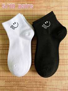 1/5/10双装 女士/情侣可爱表情个性化多功能短袜，隐形袜，适合日常、节日、户外活动穿着，圣诞礼物 - 黑與白 - 查看 6
