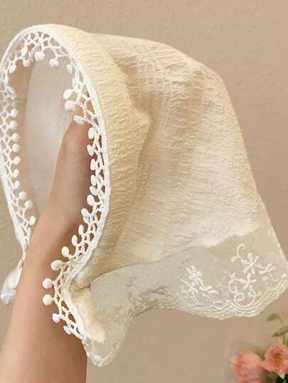 Hair Wrap Women Sweatband 1pc Women's Versatile Vacation Countryside Style Lace Trim Triangular Headband Hair Accessories Fashion Hair Band Autumn Accessories Fall Winter Elegant Scarf Women Bandanas Soft Headwrap