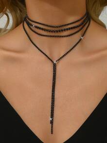 1piece Luxurious And Elegant Style, Black/White Multi-Layered Tassel Necklace Sparkles Rhinestone Brides, Delicate Temperament Accessories For Banquets And Weddings, Creative Gifts