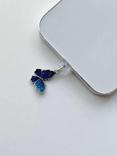 新款蝴蝶造型防尘塞吊坠装饰，兼容，Type-C接口，可爱少女风，蓝色