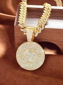 Dây chuyền mặt số "7" phong cách Hiphop Punk, hợp kim kẽm, mạ K trắng, xích , trang sức mặt dây chuyền đá tròn thời trang - Vòng cổ mặt dây chuyền hình tròn 7 - Xem 4