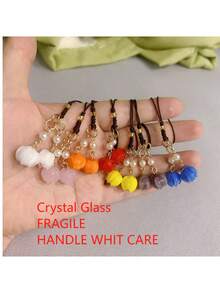 手工制作玻璃百合手机挂绳花朵手机挂饰适用于手机壳编织手机挂绳适用于女孩女士钱包包Airpod相机挂饰钥匙扣钥匙链配件手机链 - 琉璃鈴蘭花手機繩 - 查看 13