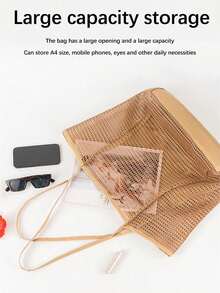 Bolso de malla de nailon para viajes a la playa, bolso de mano y de hombro casual, plegable para mujeres, adecuado para la playa, picnics y vacaciones, disponible en varios colores