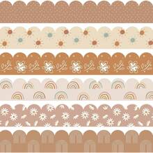 84Ft Boho Bulletin Board Borders, Boho Classroom Decorations, Retro Floral Daisy Sun Rainbow Dot Trim Borders For Teacher School Supplies Classroom Door Wall Decor, 6 Styles, Brown