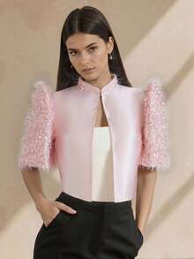 Amyenjoylife 现代菲律宾风夏季女装时尚优雅泡泡袖短袖上衣，粉色上衣，开斋节服装，开斋节 - 粉色 - 查看 4