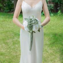 Dusty Blue Wedding Bouquets For Bride Bridesmaid, White Wedding Artificial Roses Flowers For Wedding Bouquets Ceremony, Anniversary - Sage Green - View 3