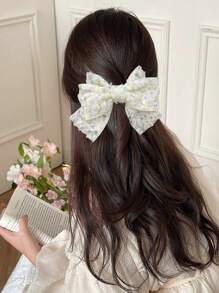 1 件可爱蝴蝶结发夹，带丝带，甜美百搭女孩发饰，优雅发夹，蝴蝶结发饰