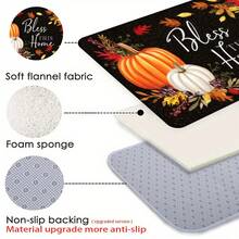 1 قطعة سجادة باب للعطلات مطبوعة بالقرع والأوراق المتساقطة في فصل الخريف، سجادة ناعمة مانعة للانزلاق وماصة للماء قابلة للغسل في الغسالة، سجادة مريحة وموسمية للمدخل، سجادة منخفضة الرقبة مناسبة للغرفة المعيشية والنوم والمطبخ وغرفة الغسيل والحمام