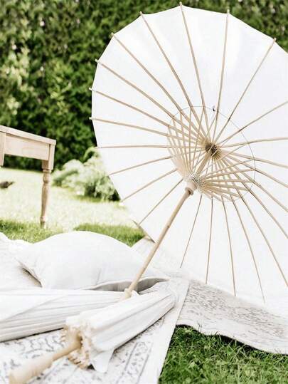 1pc White Paper Umbrella, Suitable For Wedding Party Decor, Wedding Table Centerpiece, Bridal Prop, Vase Filler, Photography Prop, DIY Painting Supplies