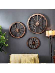 1pc/2Pcs/3Pcs Wooden Wagon Wheel Decor 12/10/8 Inch Old Western Wall Decor Farmhouse Wagon Wheels Rustic Yard Hanging Decorative Art For Garden Home Bar Garage(Dark Brown) Room Decor Bedroom Decor Home Decor - Multicolor - View 5
