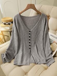 Cárdigan de punto con botones de unicolor informal en tallas grandes