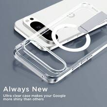 For Google Pixel 9 Case/Pixel 9 Pro Case, Adjustable Stand, Phone Case Compatible With Magsafe, AntiYellowing TPU Cover, Raised Edge For Camera Screen Protection, Shockproof(Clear) - 藍色 + 代表 Pixel 9A - 查看 7