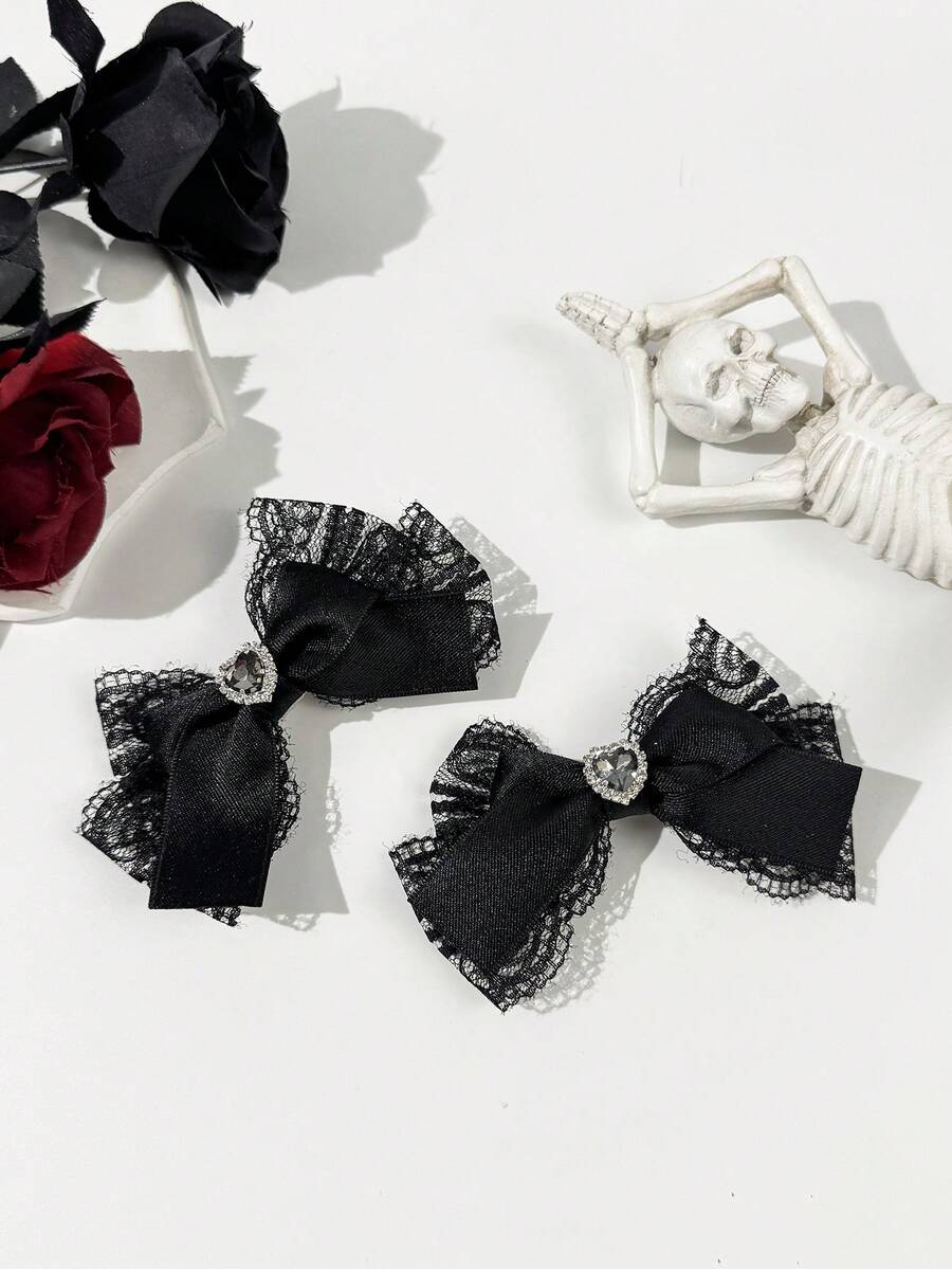 2个哥特风深色发夹，适合节日装扮，哥特爱好者日常佩戴，爪夹，发爪，发夹，发卡，发饰，头饰，发卡 - 黑色 - 查看 1