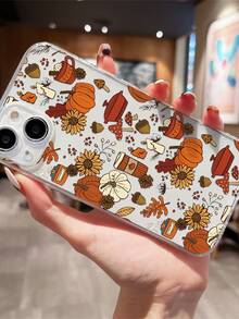Fall Phone Case 1pc Fashionable Autumn Pumpkin & Flower Graphic Transparent TPU Anti-Fingerprint Phone Case Compatible With IPhone 16 ProMax/16/16 Pro/16 Plus/11/15/15 Pro/15 ProMax/12/13/14 ProMax/XS/XR/11 Pro/11 ProMax/12 Pro/12 ProMax/13 Pro/13 ProMax/7 Plus/14 Pro/14 ProMax/14 Plus/7 Plus/8 Plus/8/SE2/12 Mini/13 Mini Soft Cover Waterproof Shockproof Anti-Fall Scratch Resistant - Multicolor - View 4