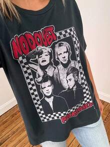 No Doubt Band Graphic Print Unisex T-Shirt - Black, Short Sleeve, Cotton, Casual Fit, Sizes S-5XL, Perfect For Fans And Gifts, Fan Merchandise |   Casual Tshirt |   Machine Washable Cotton Printed Shirts - 黑色 - 查看 2