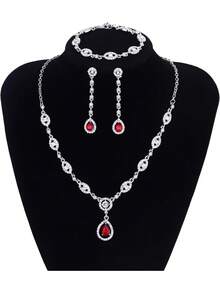 Milacolato Wedding Bridal Jewelry Set For Women Silver Prom Costume Jewelry Sets Rhinestone Crystal Teardrop Necklace Earrings Bracelet Bridesmaid Jewelry Accessories Blue Silver Red Rose Gold - 彩色 - 查看 10