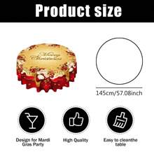 1 pieza Mantel de poliéster con tema navideño, diámetro redondo de 145 cm (57.08 pulgadas), rectangular de 140x180 cm (55.11 pulgadas x 70.87 pulgadas), mantel navideño con diseño de mochila de Papá Noel, copos de nieve y fondo rojo, adecuado para el hogar, restaurante, cocina o fiesta festiva, decoración navideña para la mesa del comedor