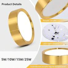 1 件金色嵌入式筒灯，现代 LED 吸顶灯，客厅/卧室吸顶灯，金色圆形 LED 面板灯，5W/10W/15W/25W，冷白/中性白/暖白，AC185-265V，易于安装，适用于卧室、客厅、厨房、走廊、楼梯、地下室、车库、酒吧、商场、书房、陈列室 - 金色明裝筒燈 - 查看 5