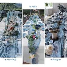 16 Pack Dusty Blue Cheesecloth Boho Gauze 21x120 Inch Rustic Romantic Long Table Runner For Wedding Party Bridal Shower Thanksgiving Christmas Decoration - Dusty Blue - View 7