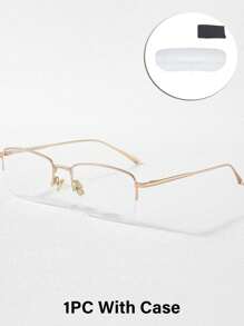 Ultra Light Half Frame Anti Fatigue Glasses For Men Women Non-Prescription Pc Lenses Fashion Glasses, Rectangular Design, Stainless Steel Material, Suitable For Various Occasion, Glasses Case Included - Multicolor - View 16