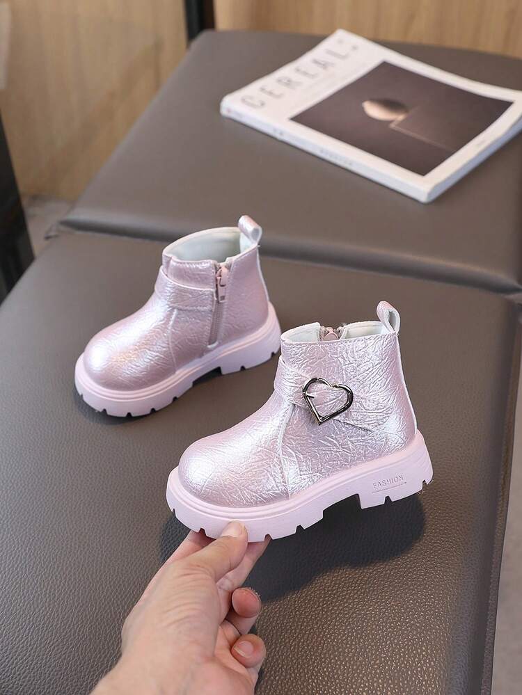 1 Pair Children's Boots, Leather Boots With Side Zipper, Fashion Mid-Calf Boots For Boys & Girls, Spring/Autumn - Pink - View 1