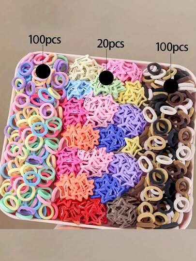 220pcs/Set Colorful Cute Hair Scrunchies & Hair Clips Set, Suitable For Daily Life, Back To School, And Celebration Events