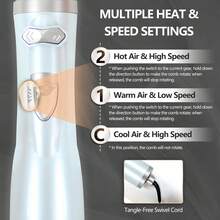 4 In 1 Rotating Hot Air Comb, One Step To Create Tousled Hairstyle, Hair Dryer And Styler, Curling Comb, Straightening Comb, 360°Automatic Rotating, 2 Interchangeable Combs, Ceramic Coating Makes Hair Soft And Shiny, Suitable For All Hair Types, Creates Vibrant And Stylish Curls And Silky Hair, Holiday Gift! - EU F Type Plug(220-240V) - View 9