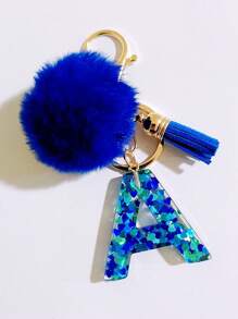 1个字母首字母钥匙扣，可爱毛绒球钥匙圈，可挂在包包、背包、汽车上，是送给女性和女孩的绝佳礼物。这款钥匙扣饰有闪亮的树脂，可用作钱包和手提包的配饰，带有流苏，字母首字母从A到Y。 - 藍色 - 查看 14