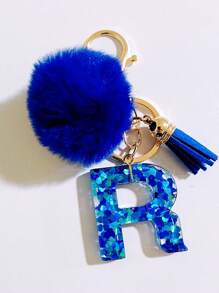 1个字母首字母钥匙扣，可爱毛绒球钥匙圈，可挂在包包、背包、汽车上，是送给女性和女孩的绝佳礼物。这款钥匙扣饰有闪亮的树脂，可用作钱包和手提包的配饰，带有流苏，字母首字母从A到Y。 - 藍色 - 查看 25