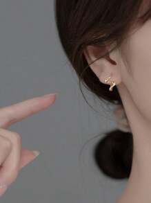 1 对 S925 纯银复古波浪图案简约优雅不对称环形耳环，适合女士 - 波浪紋 - 查看 2