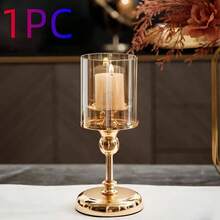 1pc European Style Metal Glass Candlestick Ornament Light Luxury Wedding Party Table Decoration Props, Home Romantic Candlelight Dinner, Table Decoration, Romantic Candlestick, Atmosphere Decor, Table Living Room Table Decor, Birthday Candles - 1pc - View 11