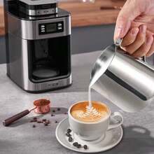 1 件不锈钢牛奶起泡壶，适用于卡布奇诺、拿铁艺术、浓缩咖啡的牛奶起泡器 - 非常适合牛奶起泡和咖啡装饰，适合家庭或咖啡馆使用 - 銀色 - 查看 4