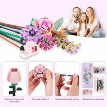 1 Box Miniature Building Blocks Artificial Flowers Bundle Diy Unique Decor For Home, Plant Series, Suitable As Home Decoration, Girlfriend's Gift, Mother's Day Gift, Birthday Gift, Toy, Lavender And Pink Rose Room Decoration
