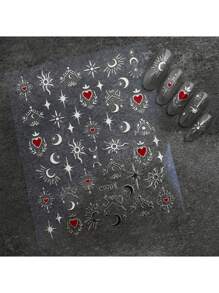 1 张 3D 烫金心形美甲贴纸，1 件 Y2K 全息星星太阳滑块星光 DIY 贴花美甲装饰情人节美甲装饰 - 彩色 - 查看 15