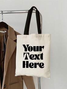 Personalized Canvas Tote Bag With Custom Text, Reusable Shopping Bag, Ideal For Gifts And Party Favors, All-Purpose, Large Capacity, Versatile, Multifunction, Colorful, Cute, Adorable, Contracted, Funny, Kawaii, Y2K, Minimalist, Commuting, Business Casual, Basics, Custom, Personalized, Unique, Customized, Her, Family, Friends, Girlfriend, For Anniversaries, For Birthdays, For Holiday/ Vacation, For Outdoors/Outings/Travel/Hiking/Stadium/Sports/Climbing, For Business/Commute/Work/Office, Customized Women Bags - Multicolor - View 13