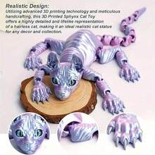 1pc 3D Printed Hairless Cat Statue, Bendable Body Sphinx Cat Model, Artistic Home Decoration, Suitable For Bedroom, Living Room, Office Collection, Plastic Material - Multicolor - View 3