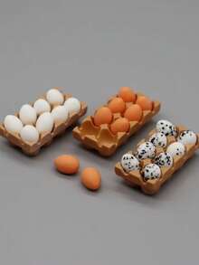 迷你食物玩具娃娃屋鸡蛋盒，内含斑点鹌鹑蛋，微缩逼真厨房玩具模型 - 彩色 - 查看 1
