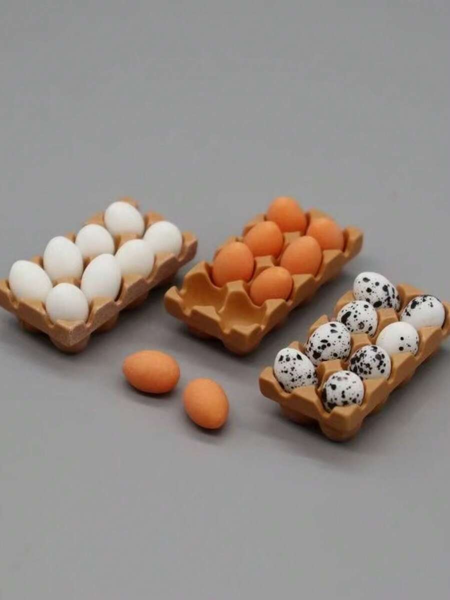 迷你食物玩具娃娃屋鸡蛋盒，内含斑点鹌鹑蛋，微缩逼真厨房玩具模型 - 彩色 - 查看 1