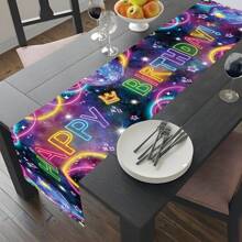 1 件荧光球闪光生日桌旗 | 闪亮迪斯科派对桌布 | 迎婴派对性别揭示装饰 | 夜光涤纶桌布，适用于节日婚礼家居装饰