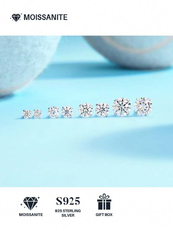 زوج من أقراط المويسانيت من الفضة الإسترليني عيار 925، هدية مجوهرات للنساء لعيد الأم وعيد الحب والذكرى السنوية للزواج وعيد الميلاد