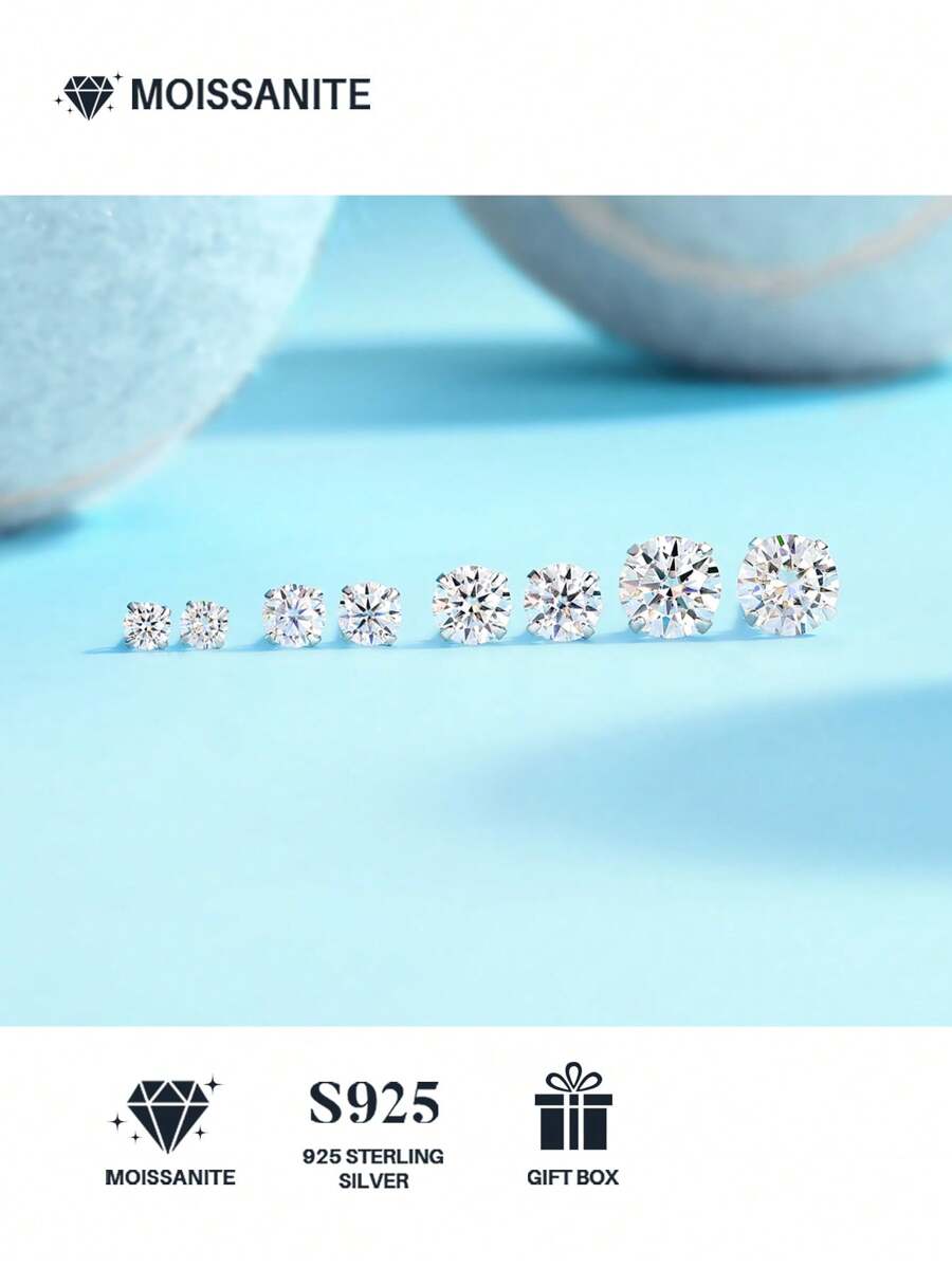 1 对 925 纯银莫桑石耳环，适合母亲节、情人节、结婚纪念日、生日的女性珠宝礼物