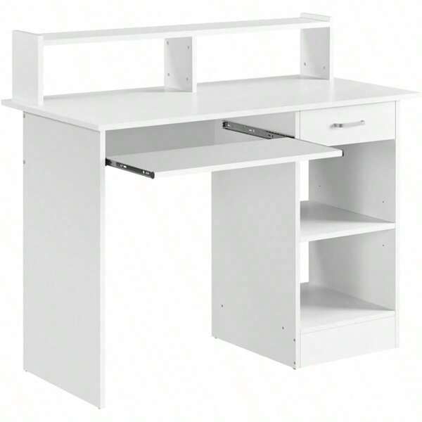 Scrivania per Computer Bianco Tavolo per PC da Studio con Cassetto Scrittoio con Libreria da Ufficio Salvaspazio Cameretta 106 x 50 x 94 cm