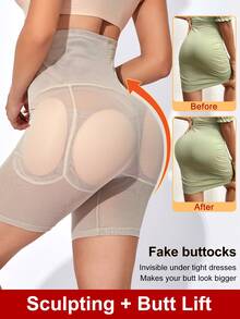 Women High Waist Firm Tummy Control Shapewear Shorts With Removable Padded Lining And Mesh Panels - Apricot - View 1