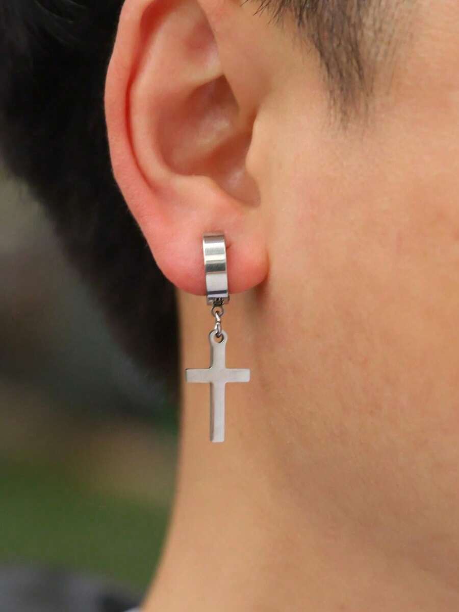 1 件独特的嘻哈风格十字架吊坠耳环，适合日常佩戴，是送给家人和朋友的最佳礼物选择