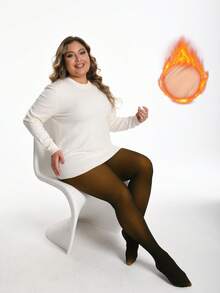 Thick Warm Pantyhose, Stylish Fake Skin Fleece Leggings, High Waisted Design, Women's Pantyhose And Stockings Winter - Màu mật ong sẫm - Xem 7
